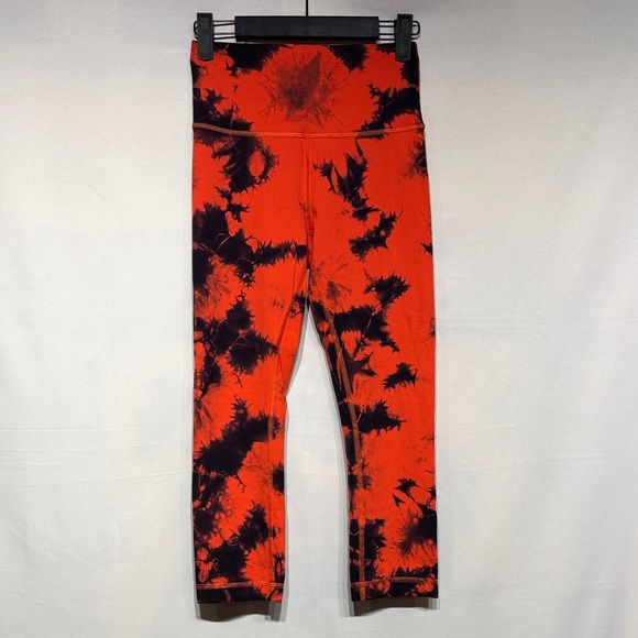 Lululemon Wunder Train High-Rise Crop 21" *Wash Tie Dye Carnation Red Black Sz 6 - Picture 2 of 10